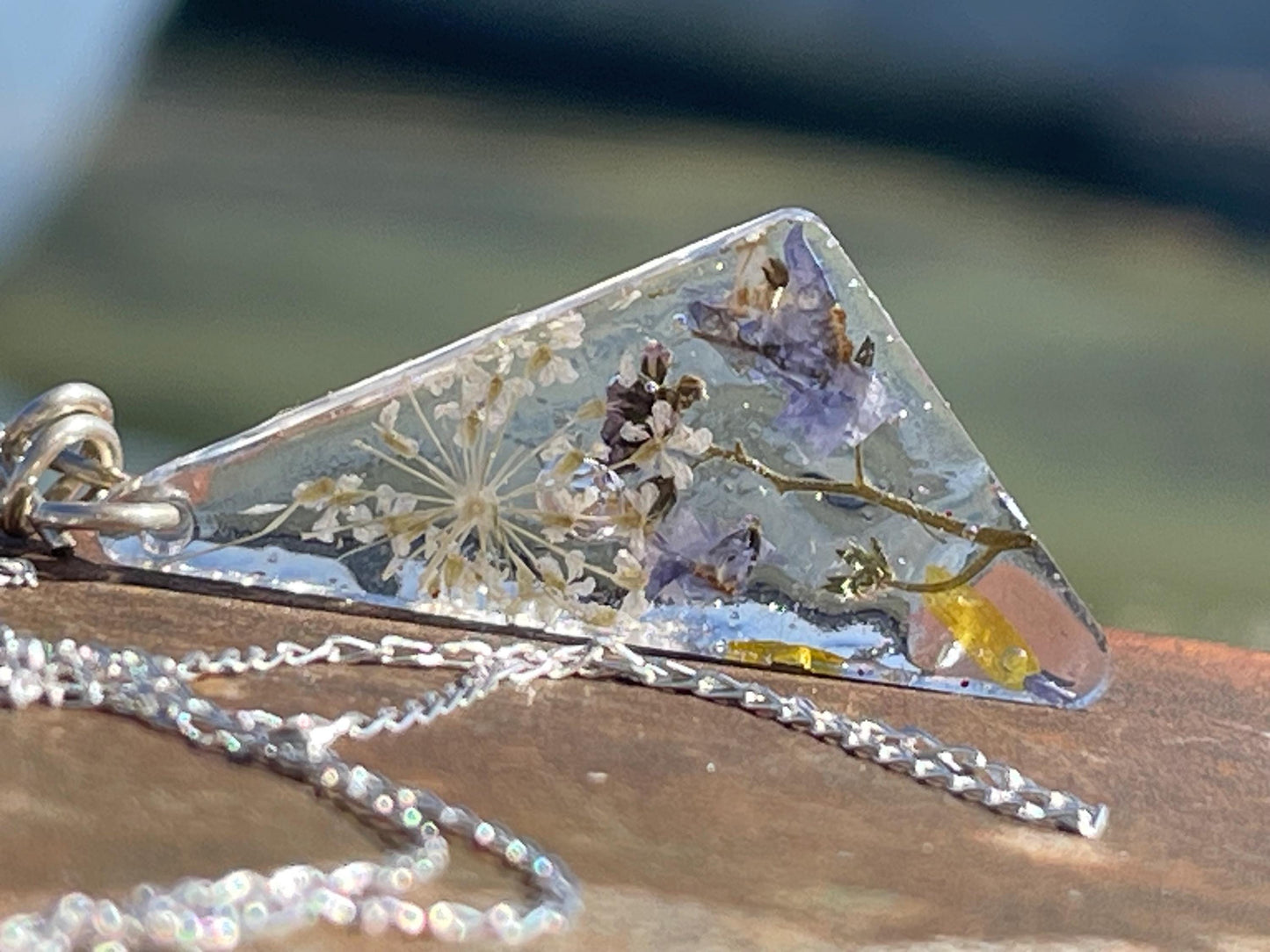 Forget-me-not necklace on recycled sterling silver.  Boho gift for her, flower pendant, boho jewellery, handmade necklace, remembrance gift