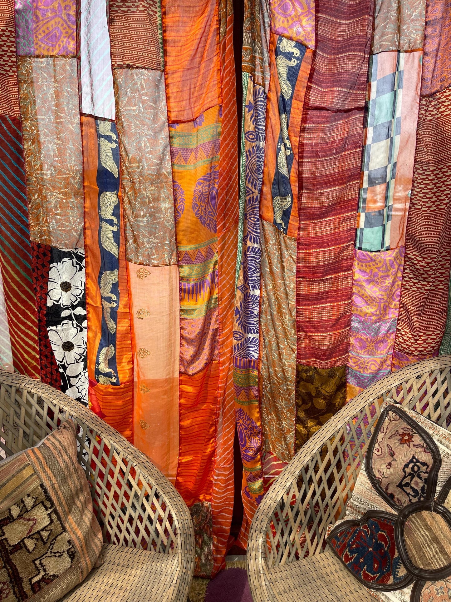 Handmade orange curtains, Recycled Vintage Curtains, Boho Style, Ethical Furnishings, Romantic Gift, Unique Home decor, eco friendly curtain