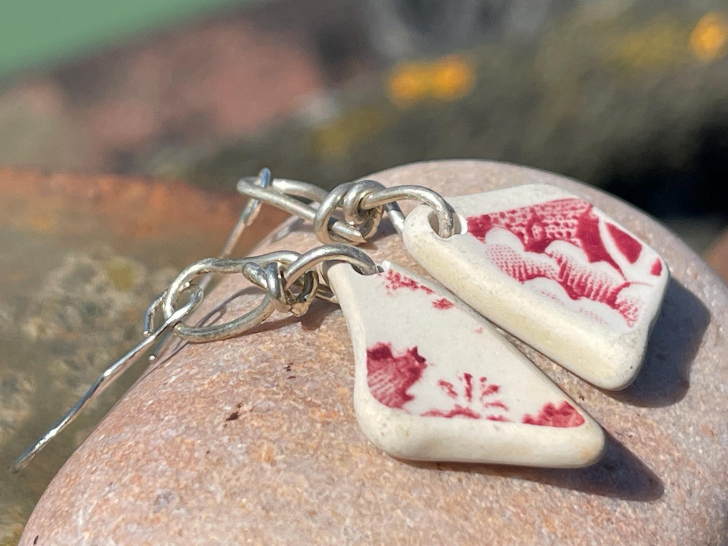 Pink recycled earrings. Ceramic earrings, handmade earrings, eco friendly earrings, boho earrings. Ethical jewellery, unique gift for her