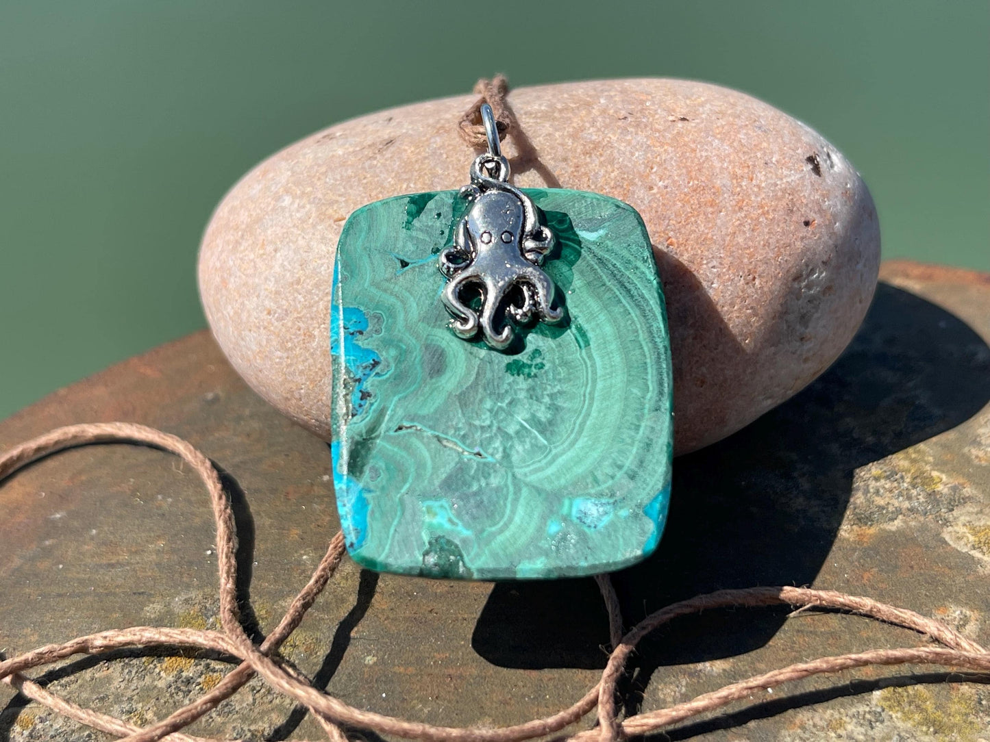 Chrysocolla Malachite necklace, ethical jewellery, bohemian necklace, unusual jewellery, malachite pendant, green gemstone necklace