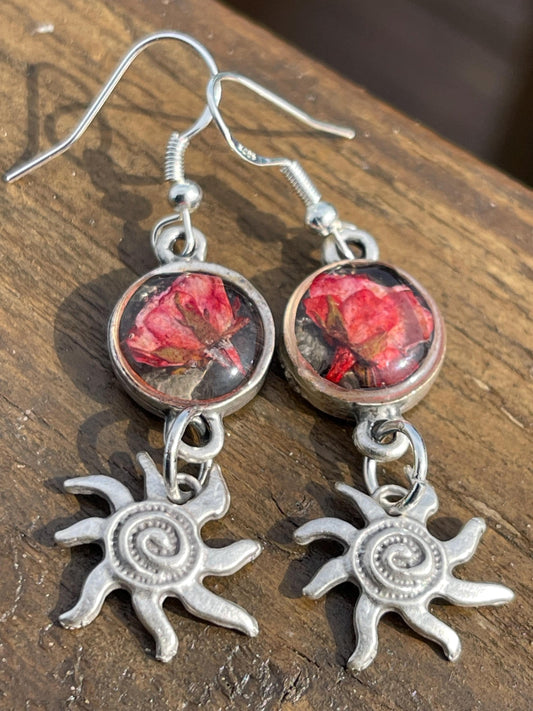 Rose earrings, flower earrings, romantic gift for her, sun earrings, boho earrings, unique earrings, handmade earrings, unique jewellery