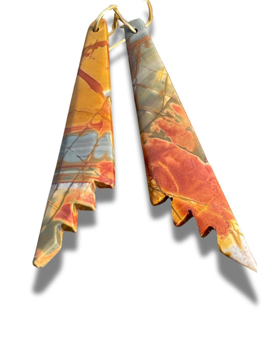 Picasso jasper gemstone earrings. Ethical jewellery, orange gemstone earrings. Stunning unique jewellery. Unique gifts. Unique earrings.