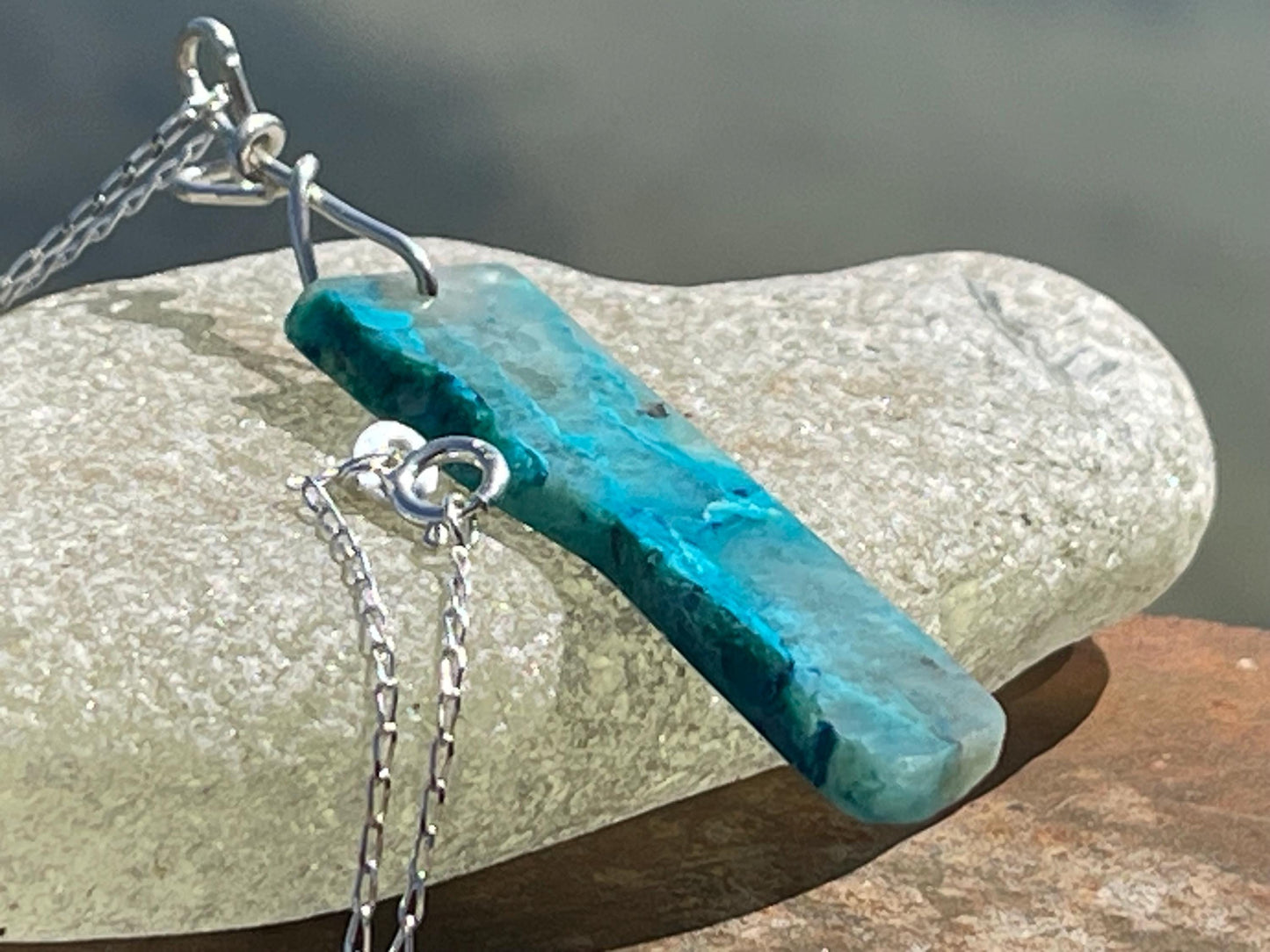 Chrysocolla Malachite necklace, ethical jewellery, bohemian necklace, unusual jewellery, malachite pendant, blue gemstone necklace