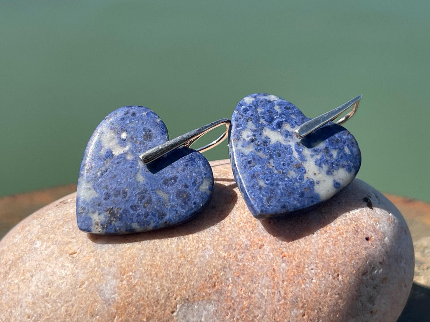 Lapis gemstone heart earrings. Ethical jewellery, blue gemstone earrings. Stunning unique jewellery. Unique gifts. Unique lapis earrings.