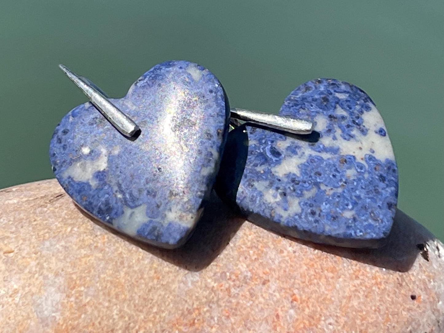 Lapis gemstone heart earrings. Ethical jewellery, blue gemstone earrings. Stunning unique jewellery. Unique gifts. Unique lapis earrings.