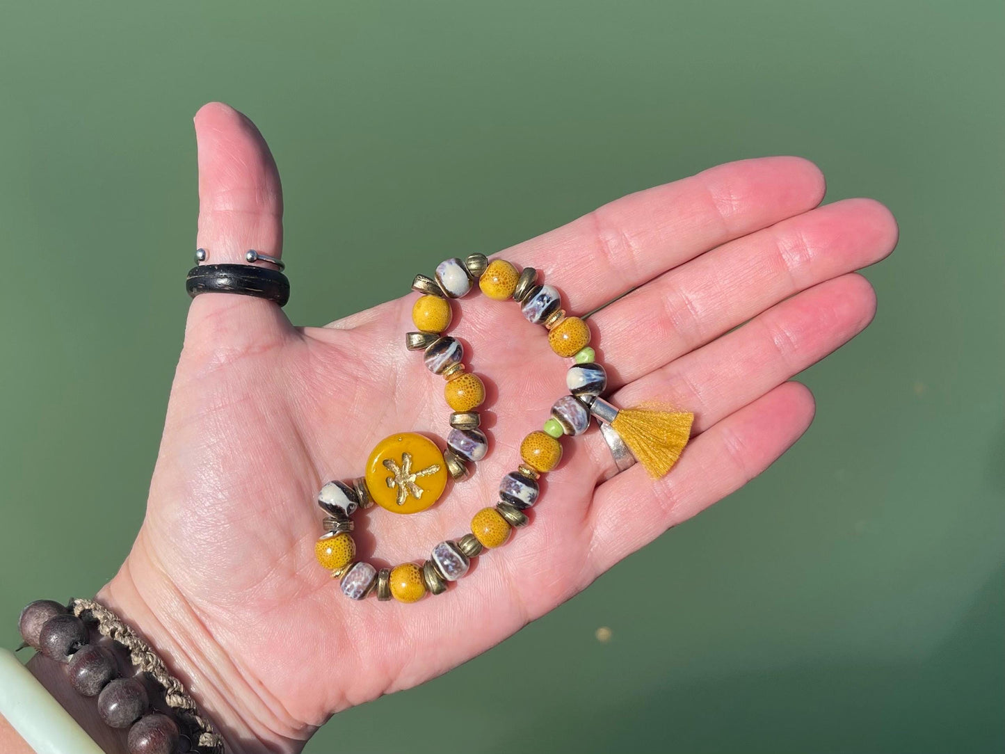 Dragonfly bracelet, boho jewellery, unique gift for her, handmade glass bracelet, dragonfly jewellery, orange bracelet, yellow bracelet