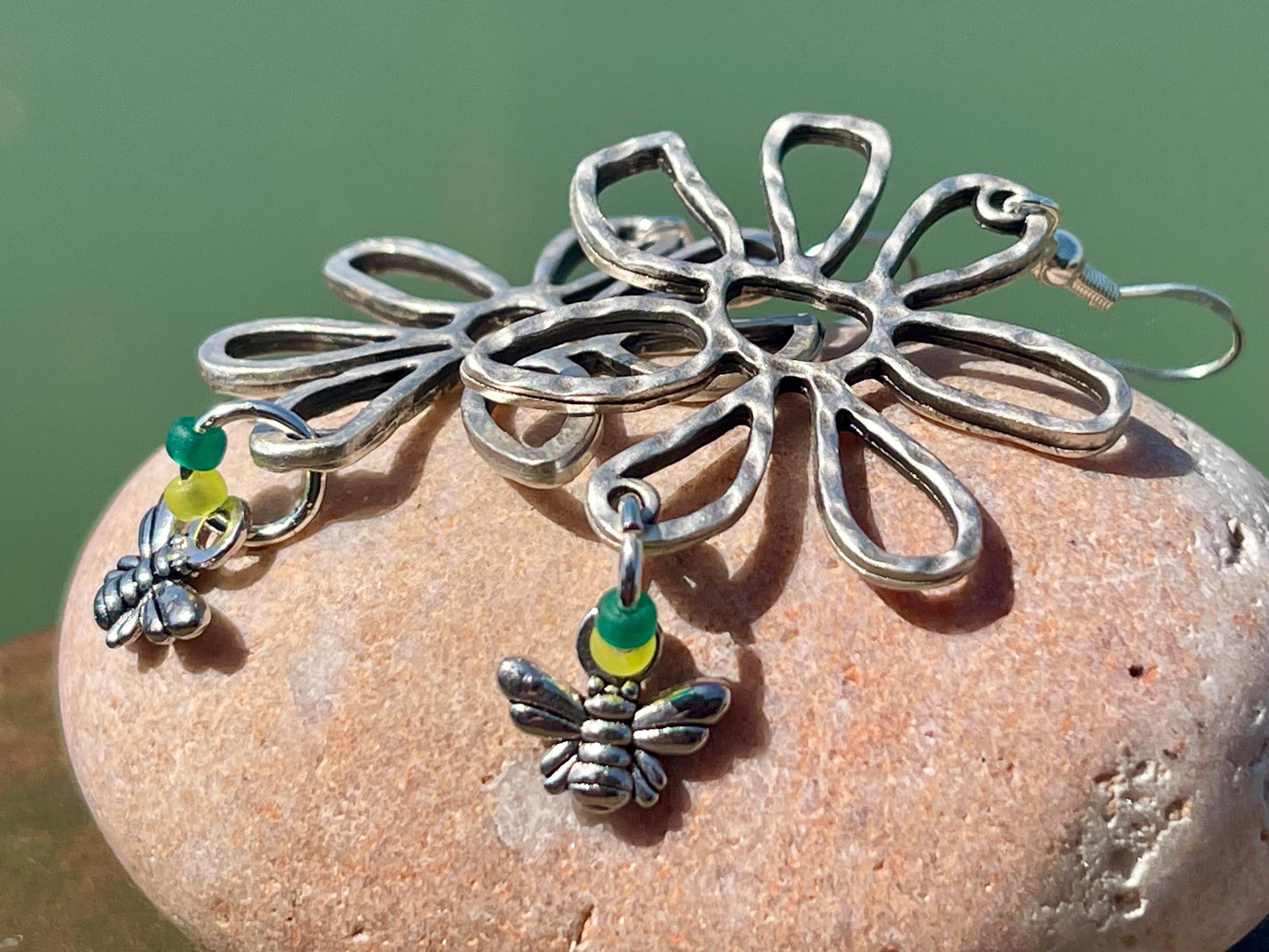 Recycled silver bee earrings, bee jewellery, gift for gardener, Gift for her, unusual earrings, ethical jewellery, boho handmade earrings