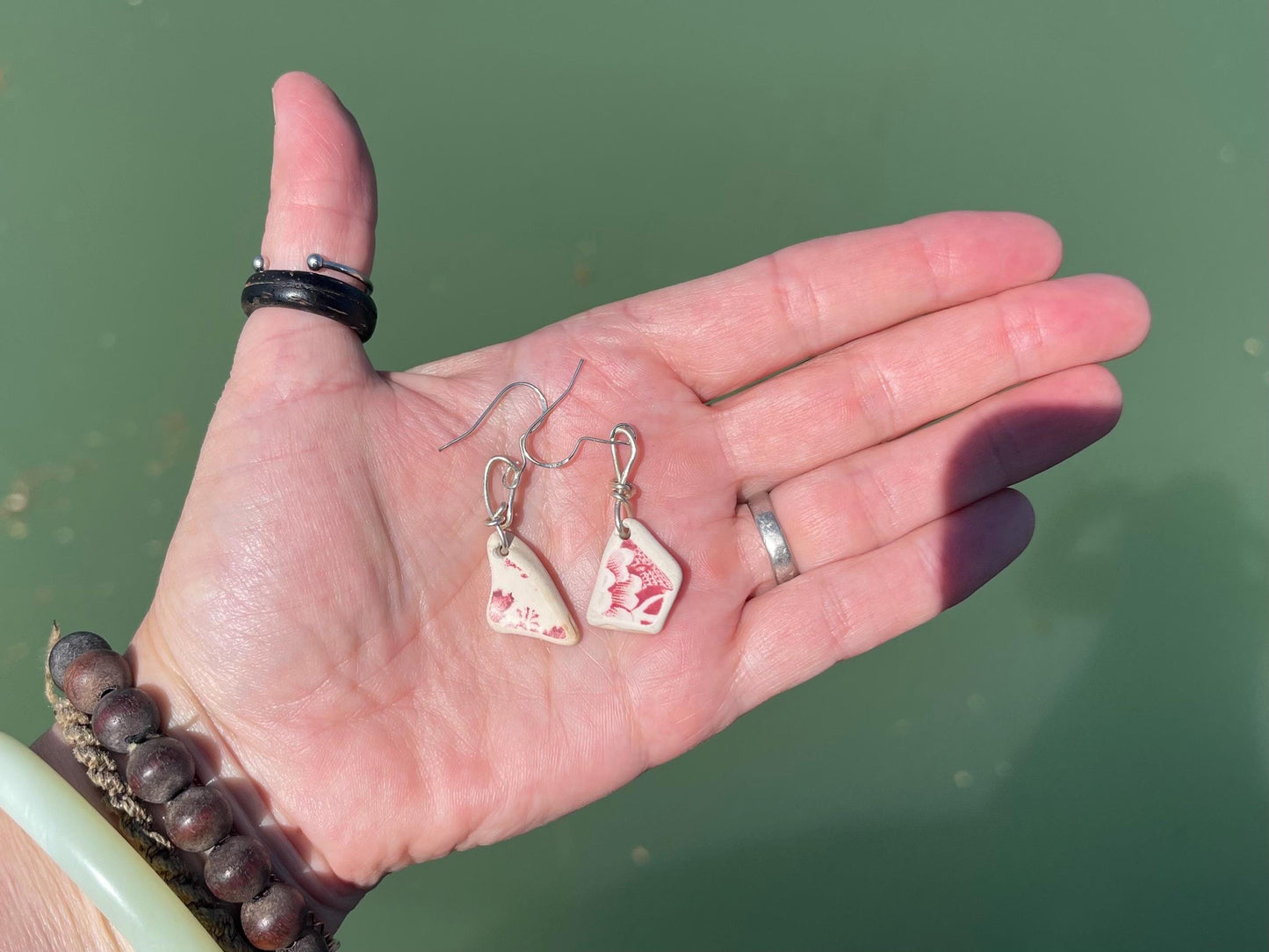 Pink recycled earrings. Ceramic earrings, handmade earrings, eco friendly earrings, boho earrings. Ethical jewellery, unique gift for her