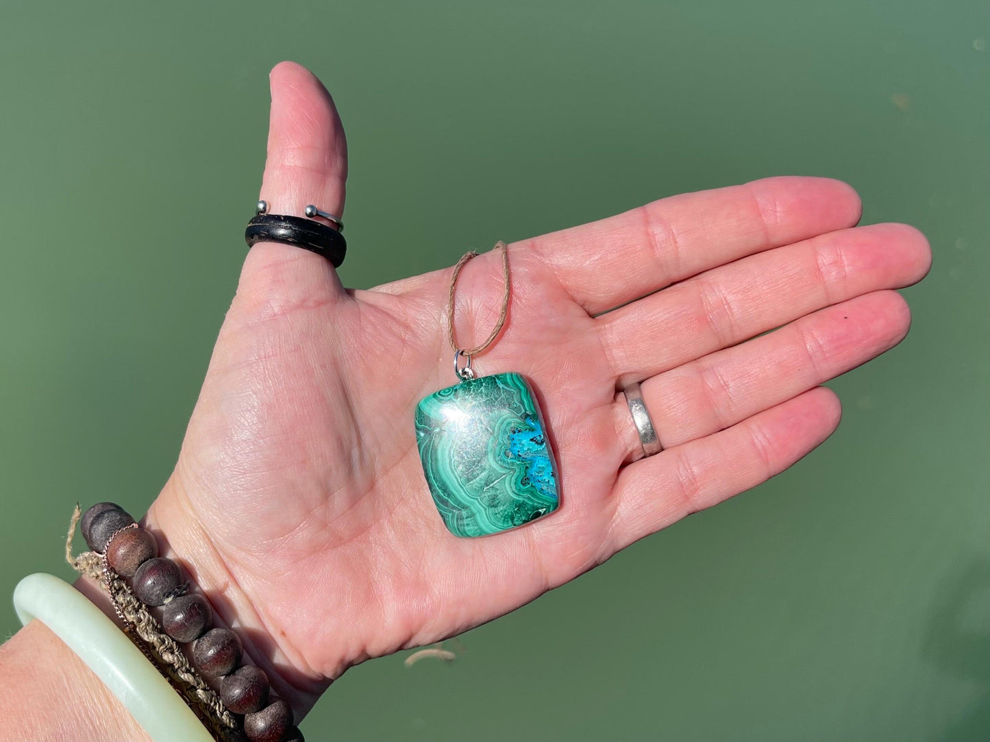Chrysocolla Malachite necklace, ethical jewellery, bohemian necklace, unusual jewellery, malachite pendant, green gemstone necklace