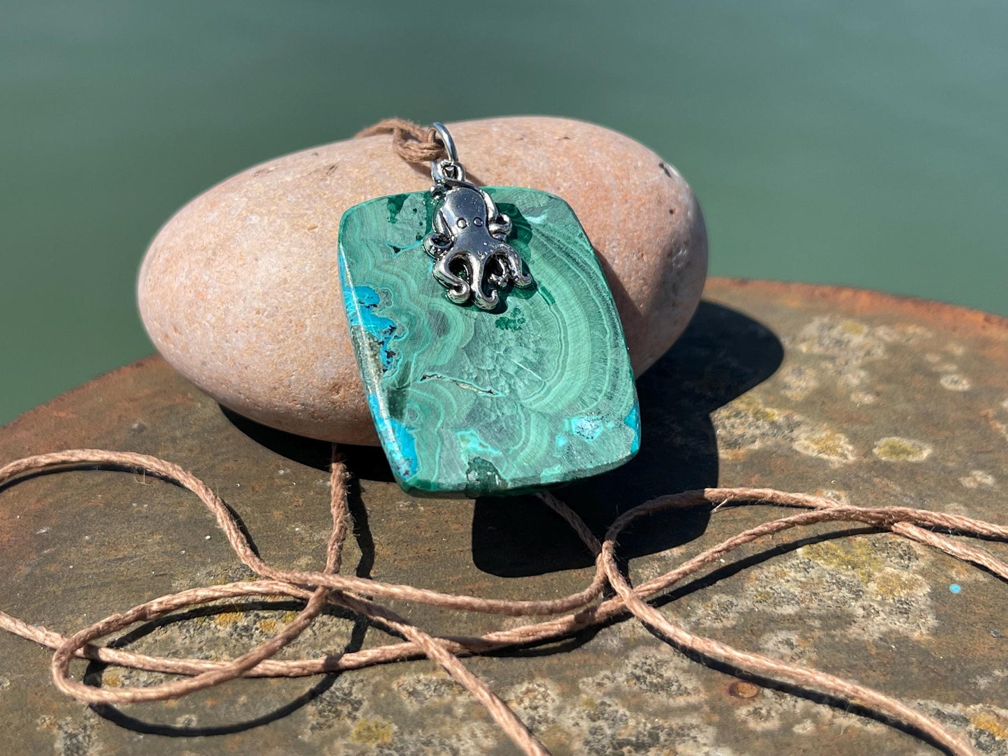 Chrysocolla Malachite necklace, ethical jewellery, bohemian necklace, unusual jewellery, malachite pendant, green gemstone necklace