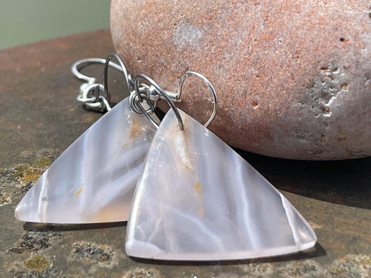 Agate gemstone earrings on recycled sterling silver. Long drop dangly earrings. White gemstone earrings. Ethical jewellery. Wedding earrings