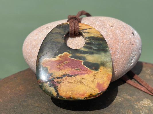 Picasso jasper gemstone pendant. Ethical jewellery, orange gemstone necklace. Stunning unique jewellery. Unique gifts. Unique earrings.