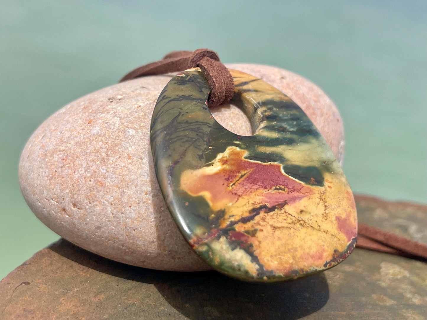 Picasso jasper gemstone pendant. Ethical jewellery, orange gemstone necklace. Stunning unique jewellery. Unique gifts. Unique earrings.