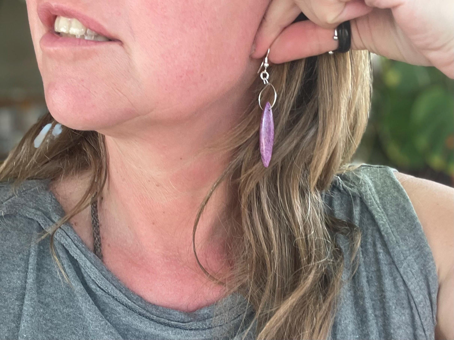 Charoite earrings on recycled sterling silver. Charoite jewellery, gift for her, unusual necklace, purple gemstone, unique jewellery
