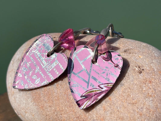 Recycled earrings, heart jewellery, recycled jewellery, heart earrings, eco friendly jewellery, boho gift for her, ethical jewellery