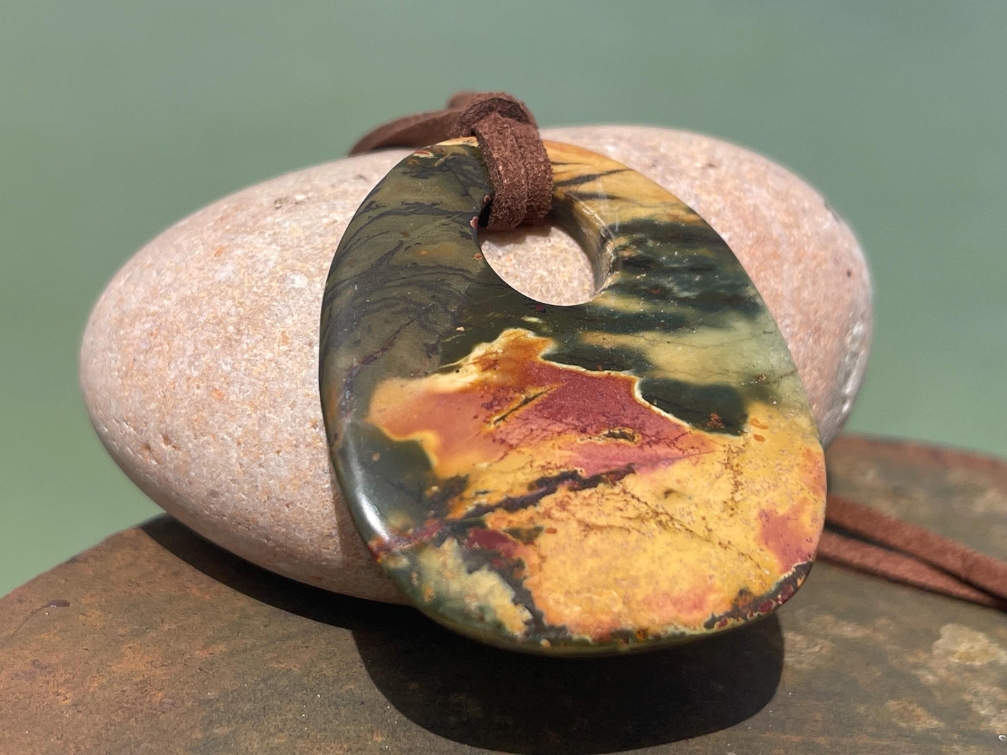 Picasso jasper gemstone pendant. Ethical jewellery, orange gemstone necklace. Stunning unique jewellery. Unique gifts. Unique earrings.