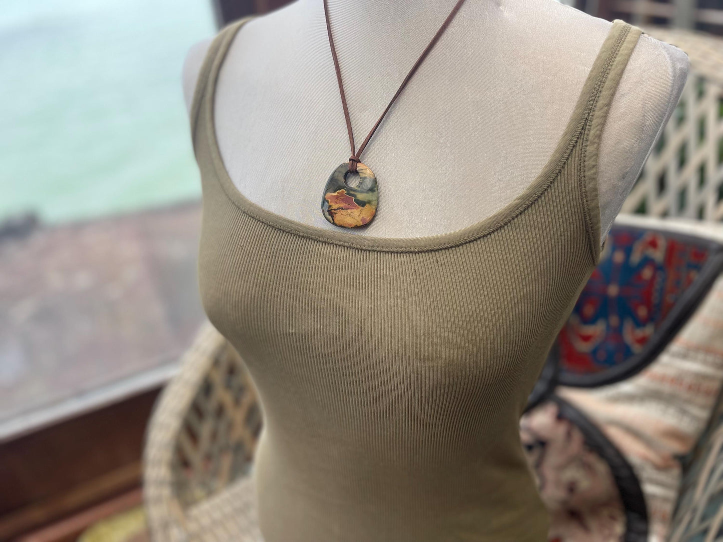 Picasso jasper gemstone pendant. Ethical jewellery, orange gemstone necklace. Stunning unique jewellery. Unique gifts. Unique earrings.