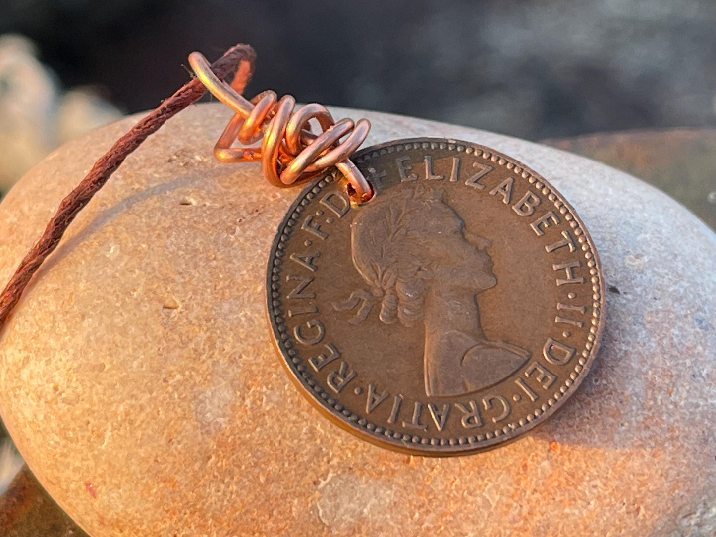 Half penny necklace on a recycled copper and hemp. Eco friendly jewellery. Unique necklace. Halfpenny necklace, halfpenny pendant.