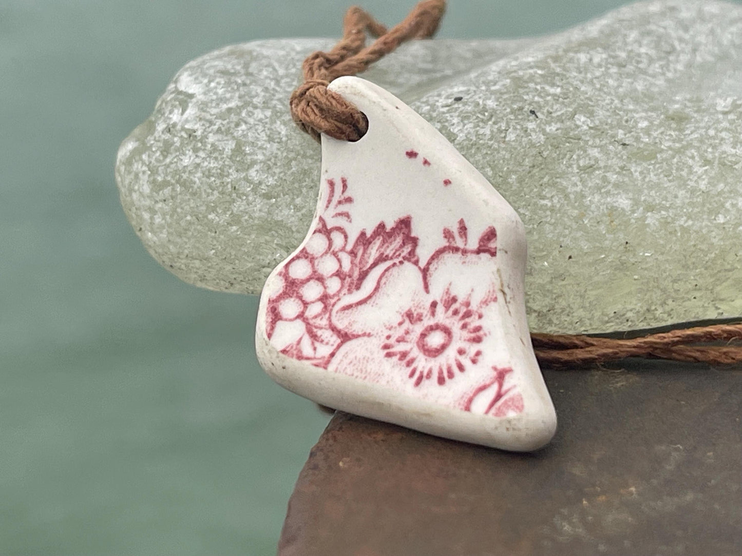 Eco friendly necklace, pink ceramic necklace, eco friendly gift for her. Ethical jewellery, boho gift for ocean lover. Boho beach jewellery