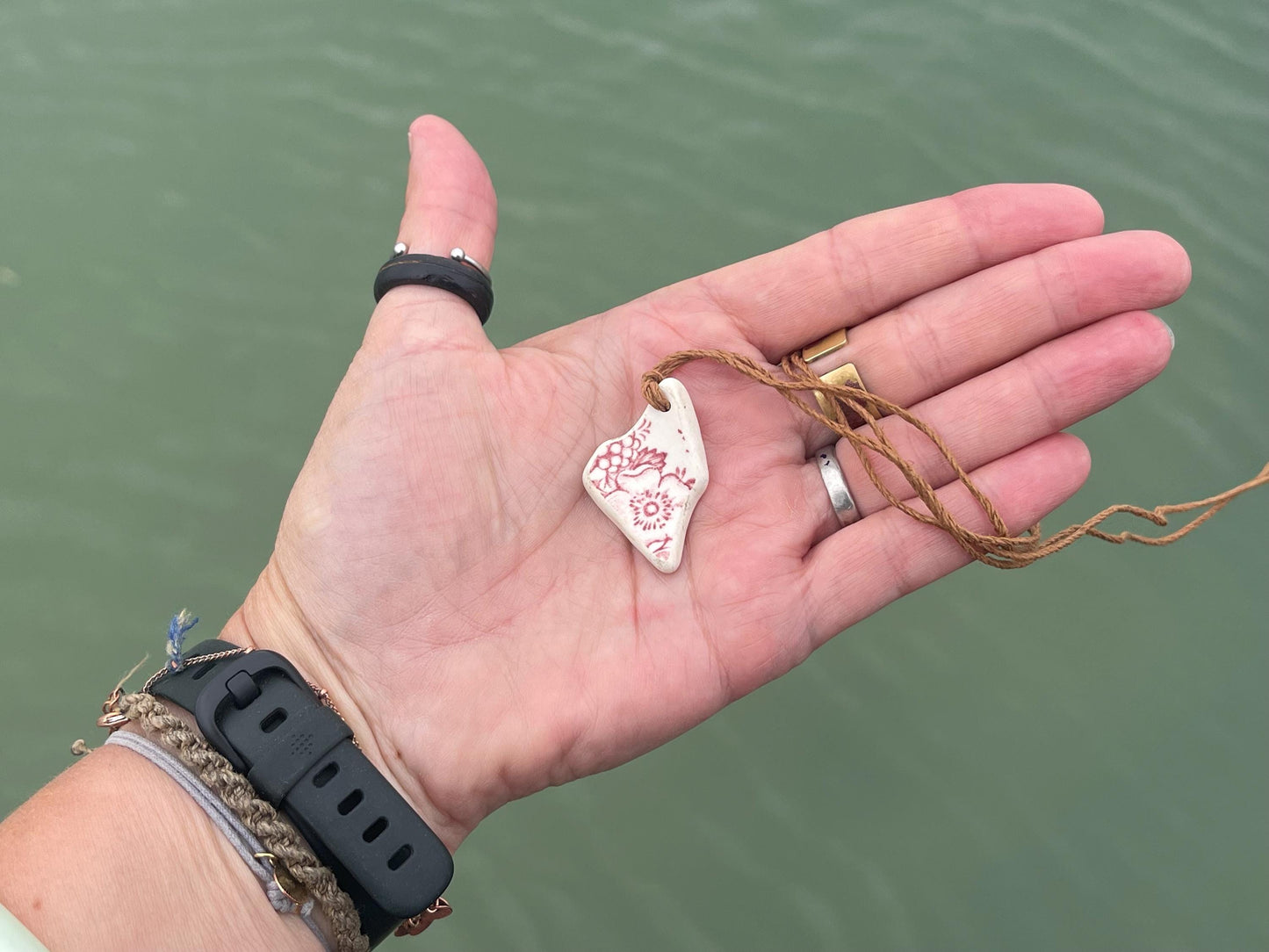 Eco friendly necklace, pink ceramic necklace, eco friendly gift for her. Ethical jewellery, boho gift for ocean lover. Boho beach jewellery