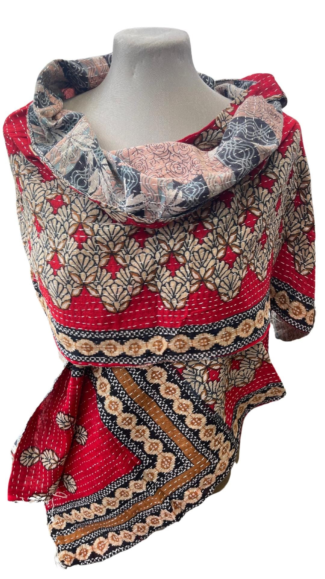 SALE. Boho Cotton Wrap Scarf, Eco-Friendly Handmade Shawl Gift for Her