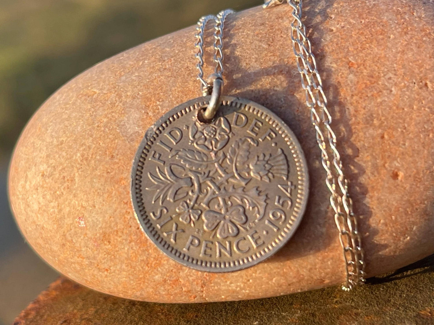 Lucky sixpence necklace on a recycled sterling silver chain. Eco friendly jewellery. Unique silver necklace.