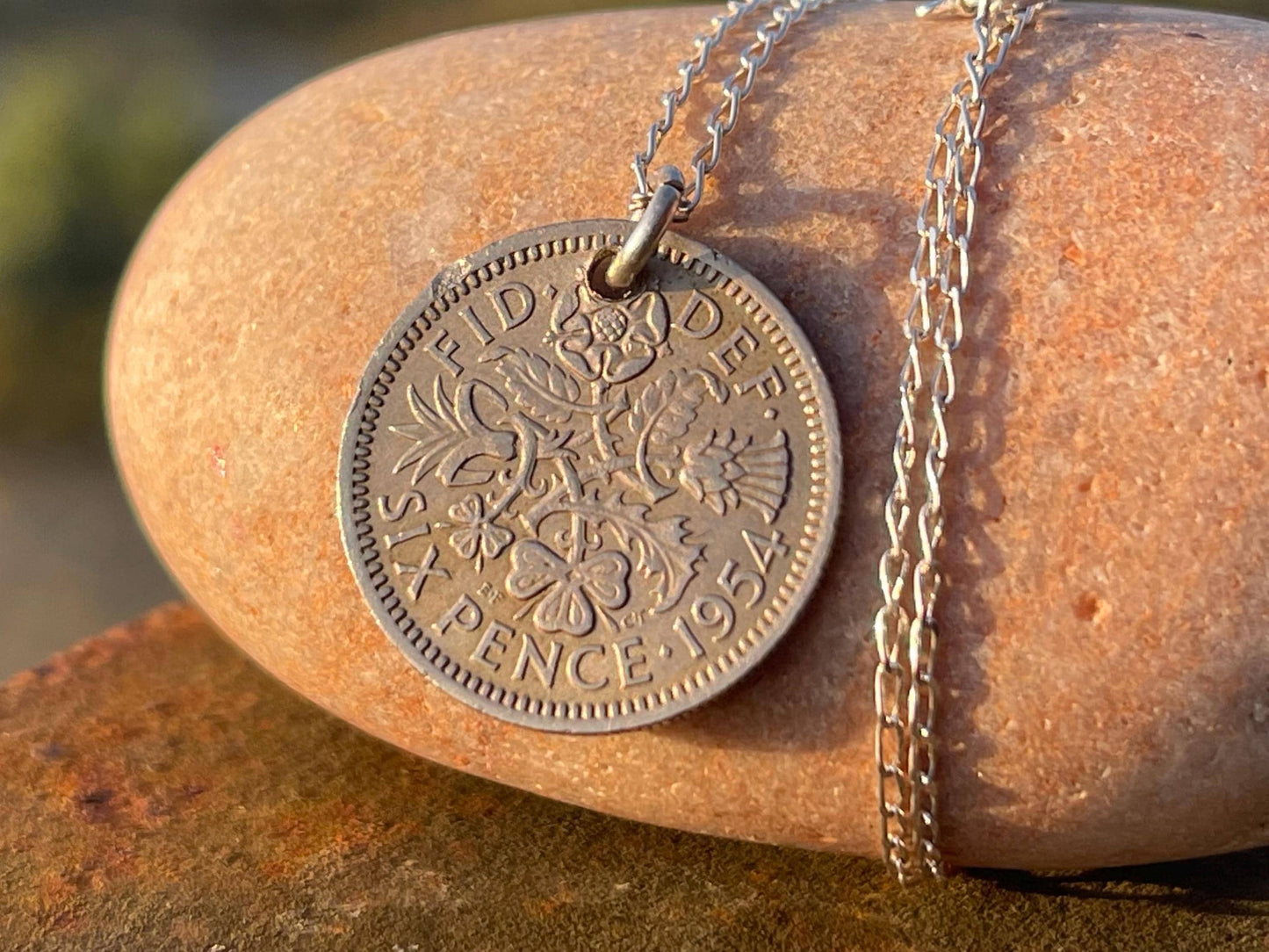 Lucky sixpence necklace on a recycled sterling silver chain. Eco friendly jewellery. Unique silver necklace.
