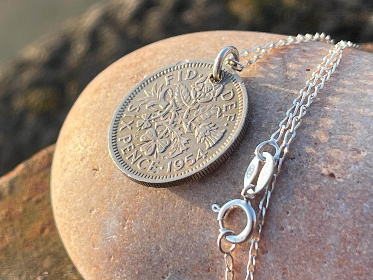 Lucky sixpence necklace on a recycled sterling silver chain. Eco friendly jewellery. Unique silver necklace.