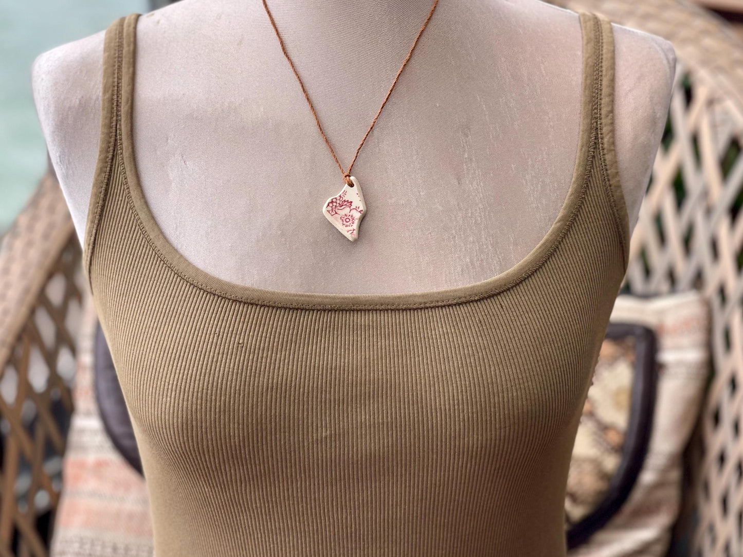 Eco friendly necklace, pink ceramic necklace, eco friendly gift for her. Ethical jewellery, boho gift for ocean lover. Boho beach jewellery