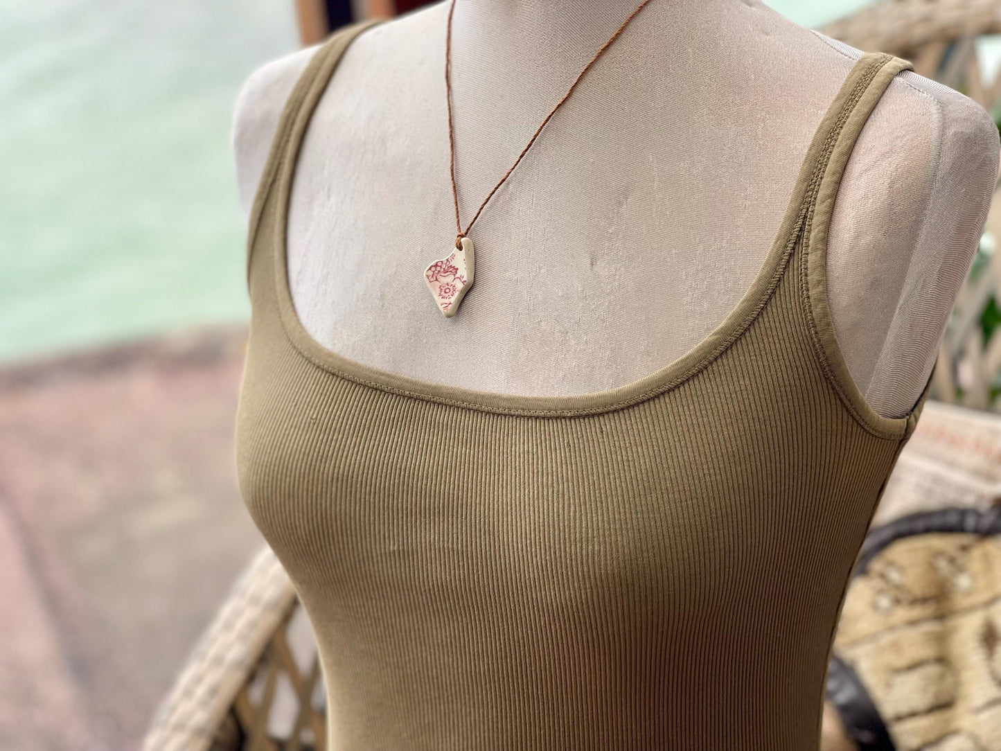 Eco friendly necklace, pink ceramic necklace, eco friendly gift for her. Ethical jewellery, boho gift for ocean lover. Boho beach jewellery