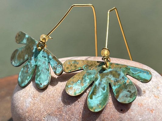 Handmade flower earrings. Rustic earrings, unusual earrings, unusual gift for her, blue earrings, boho earrings, boho jewellery, hippy gift