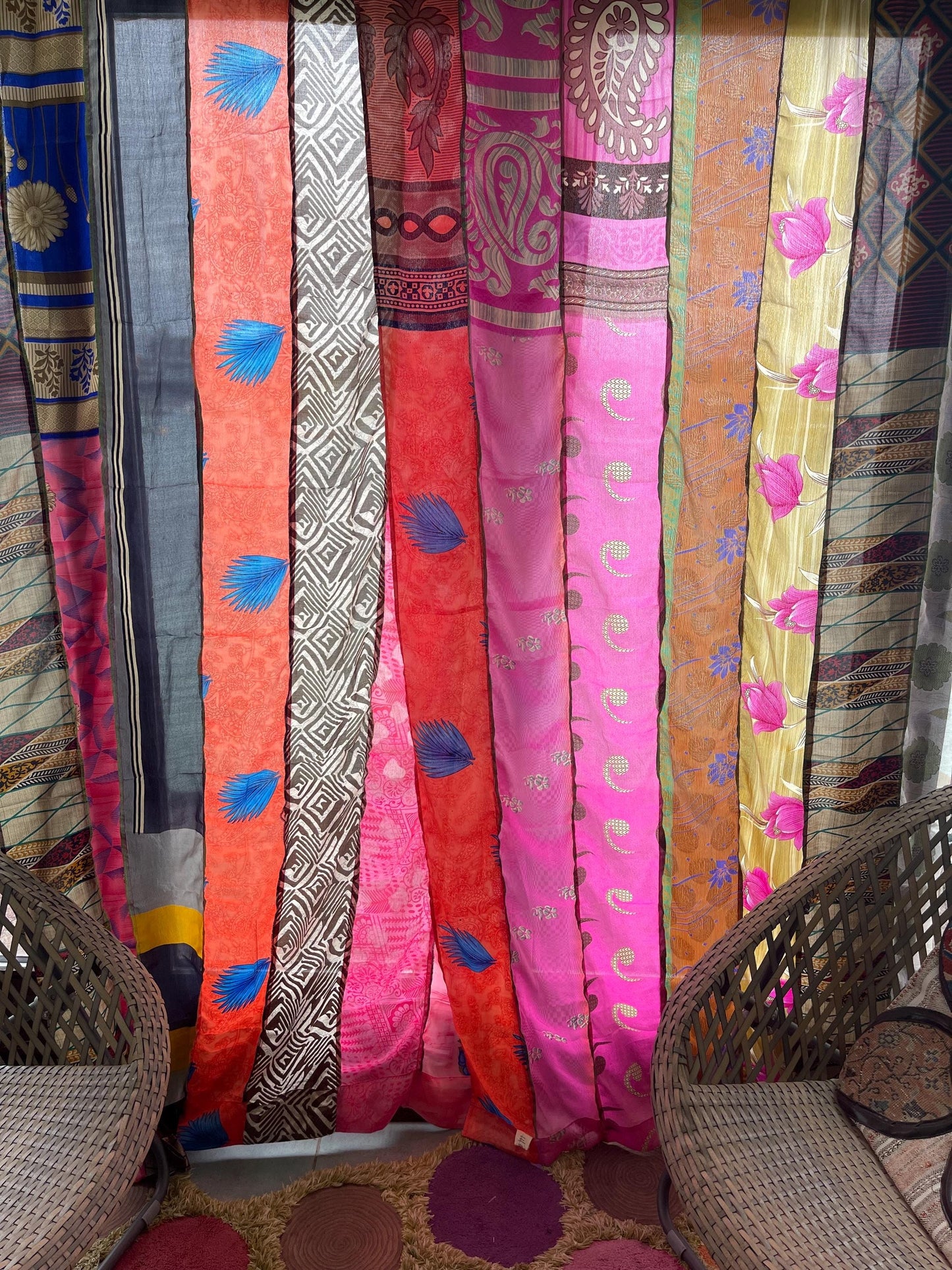 2 Handmade multicoloired & pink curtains, Recycled Vintage Curtains, Ethical Furnishings, Unique Home decor, eco friendly curtains