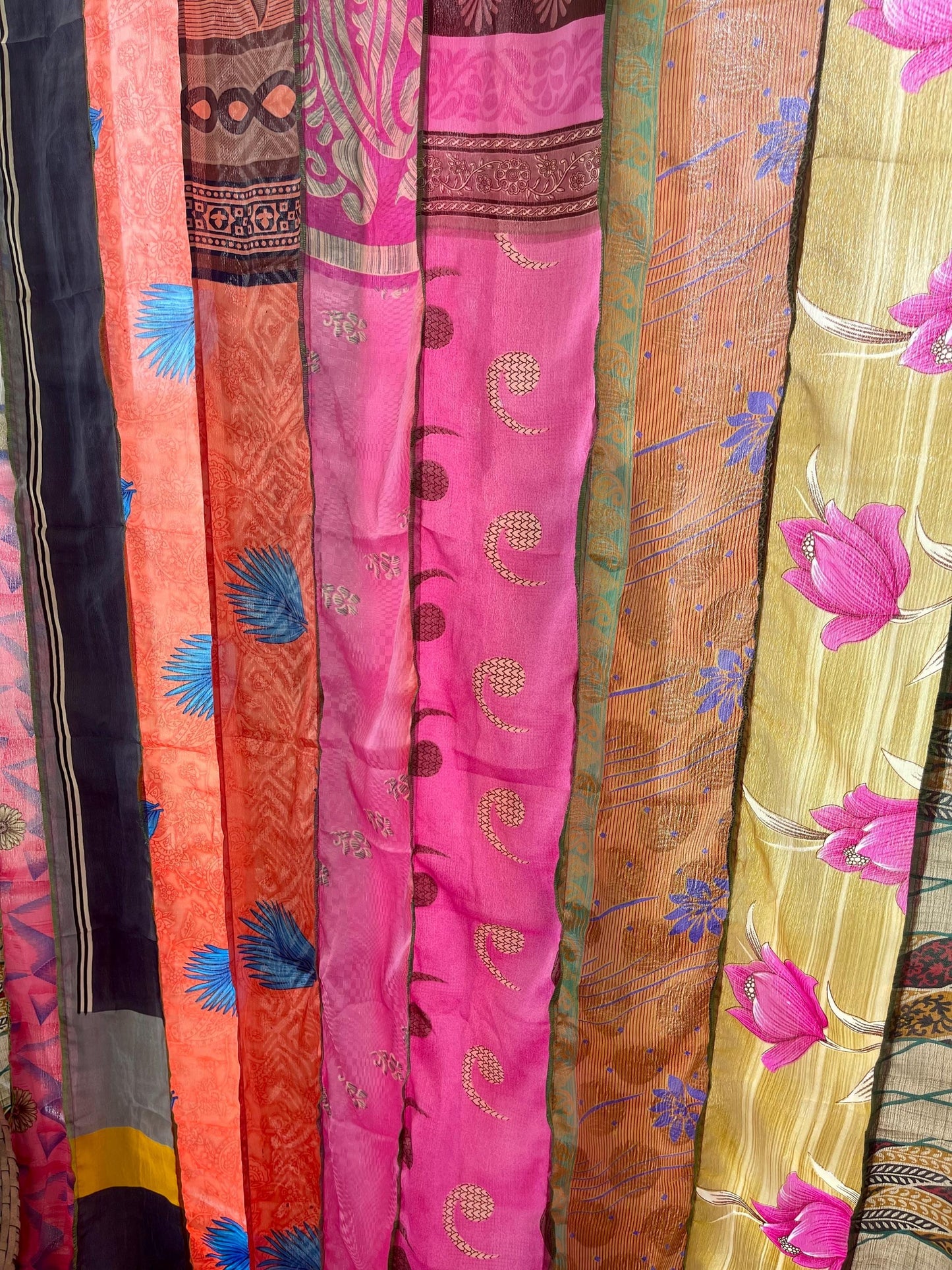 2 Handmade multicoloired & pink curtains, Recycled Vintage Curtains, Ethical Furnishings, Unique Home decor, eco friendly curtains