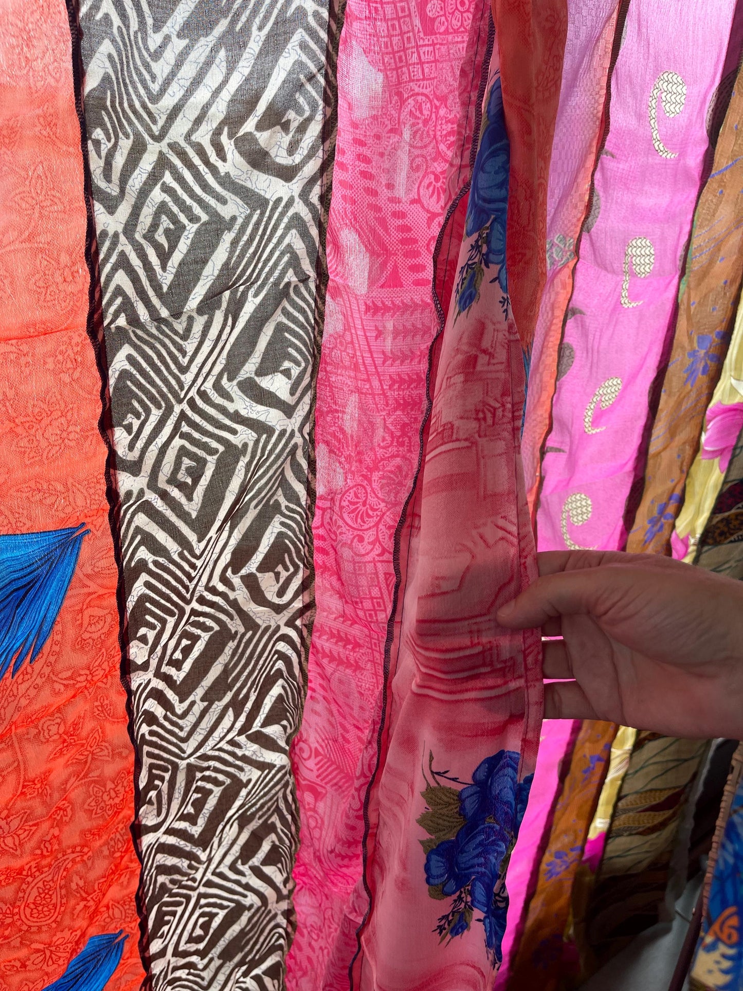 2 Handmade multicoloired & pink curtains, Recycled Vintage Curtains, Ethical Furnishings, Unique Home decor, eco friendly curtains