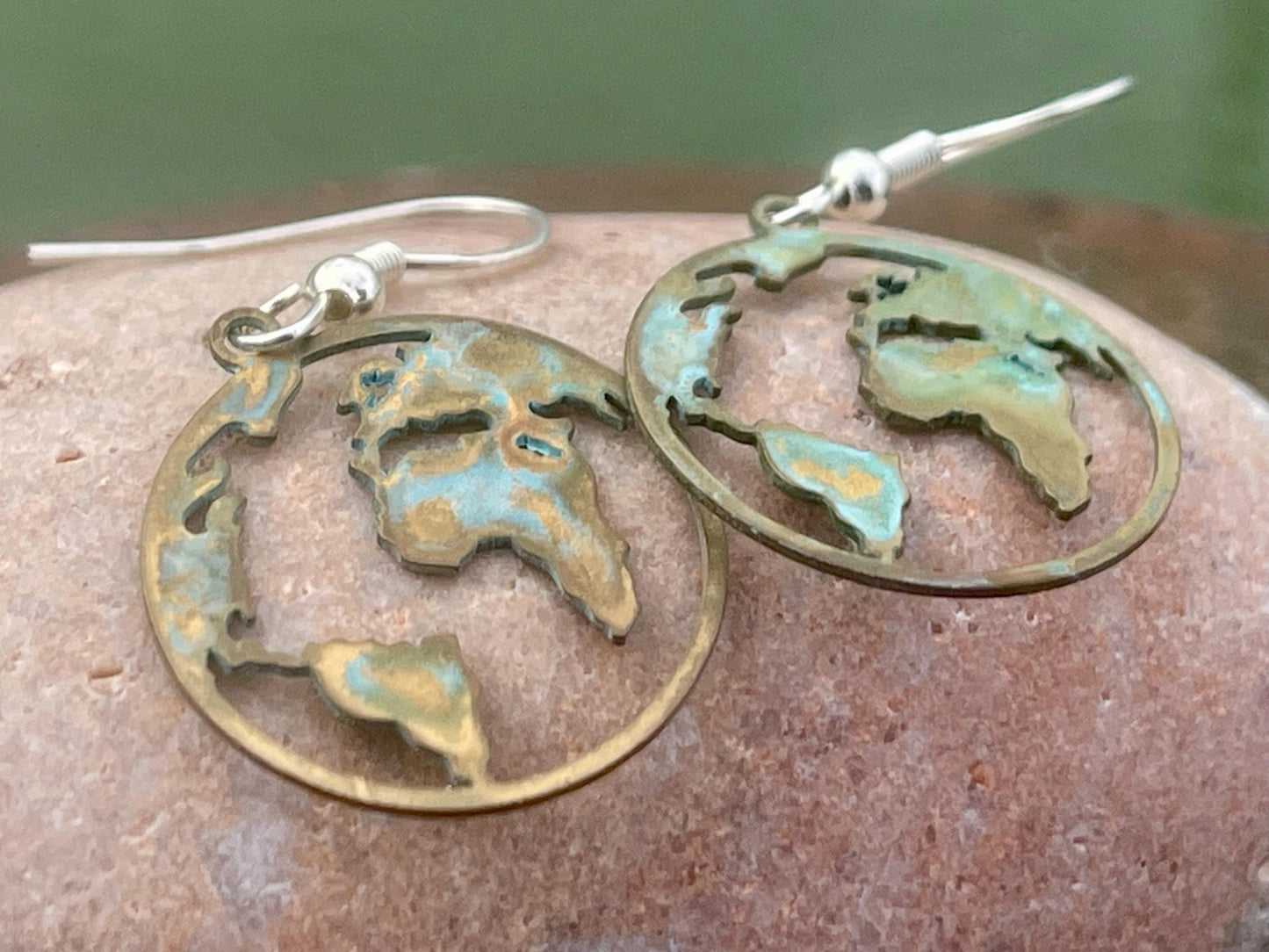 Handmade world earrings. Rustic earrings, unusual earrings, unusual gift for her, blue earrings, boho earrings, hippy gift. Earth earrings