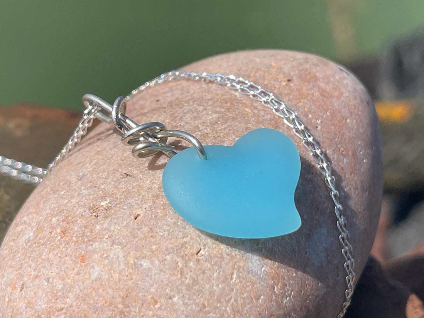 Sea glass heart necklace. Recycled necklace, gift for him. Ethical jewellery. Sea glass pendant. Eco friendly necklace, boho surf jewellery
