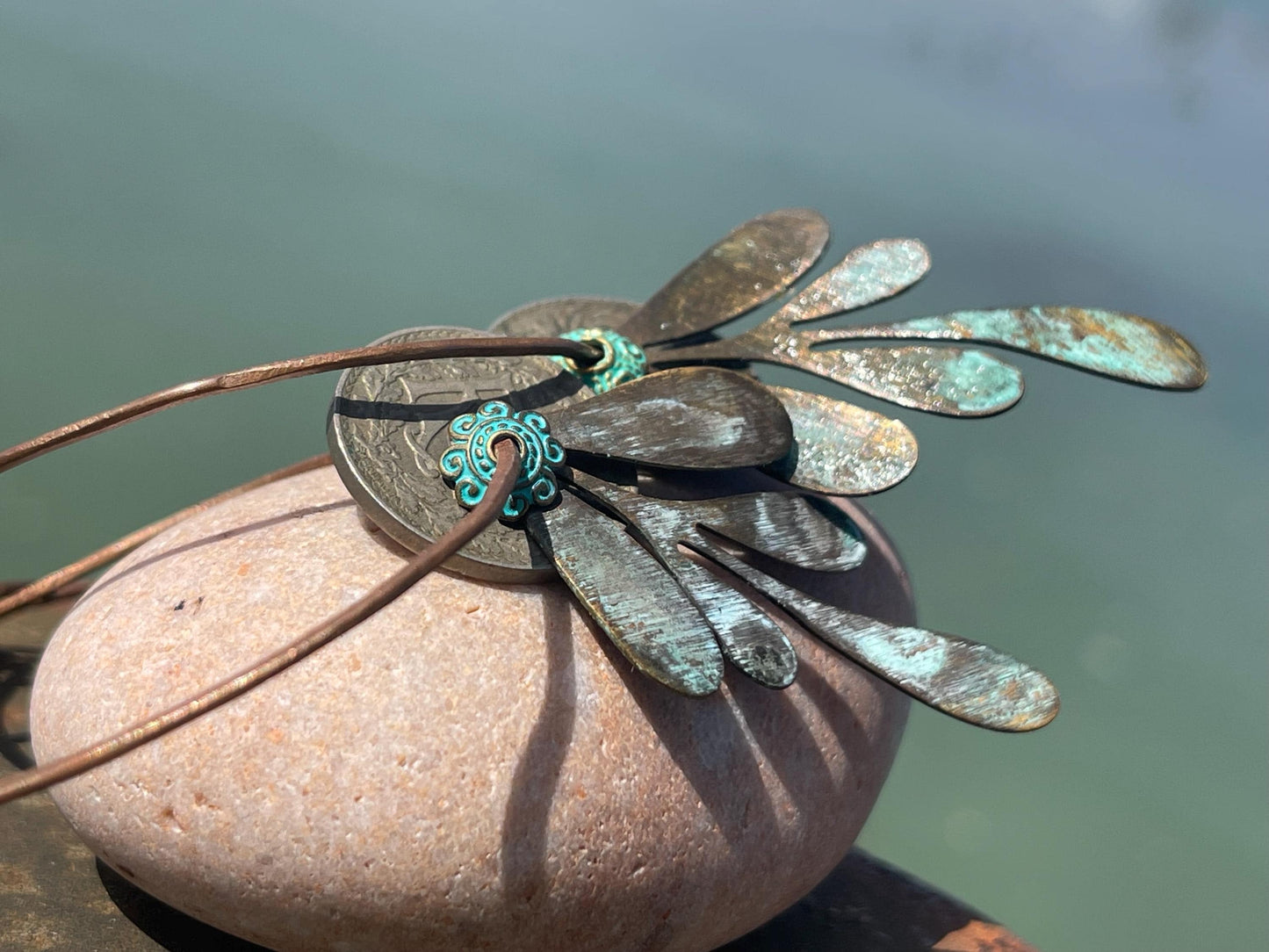 Eco friendly leaf & recycled copper earrings. Unique earrings, ethical jewellery, unusual boho jewellery, eco friendly jewellery.