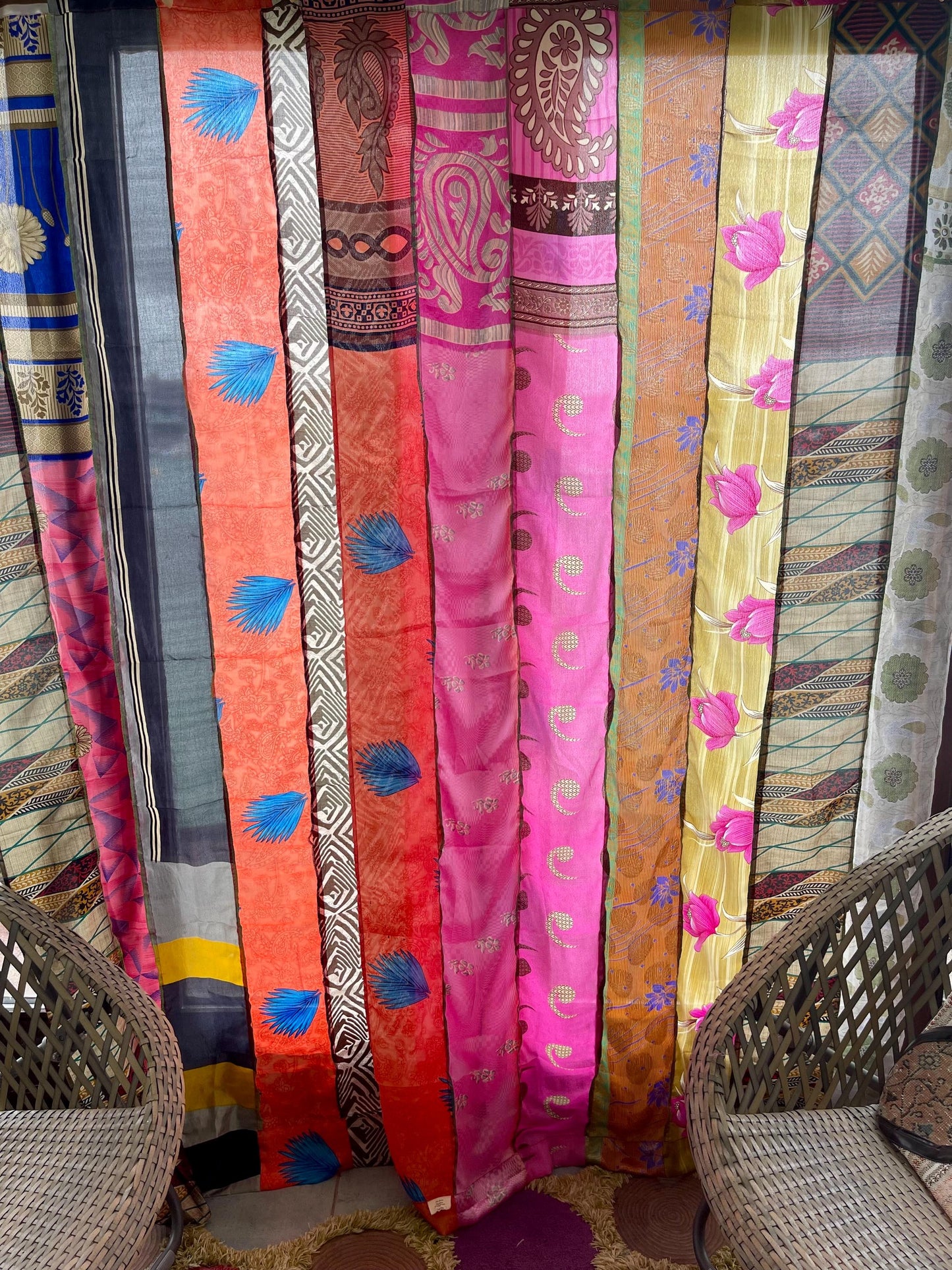 2 Handmade multicoloired & pink curtains, Recycled Vintage Curtains, Ethical Furnishings, Unique Home decor, eco friendly curtains