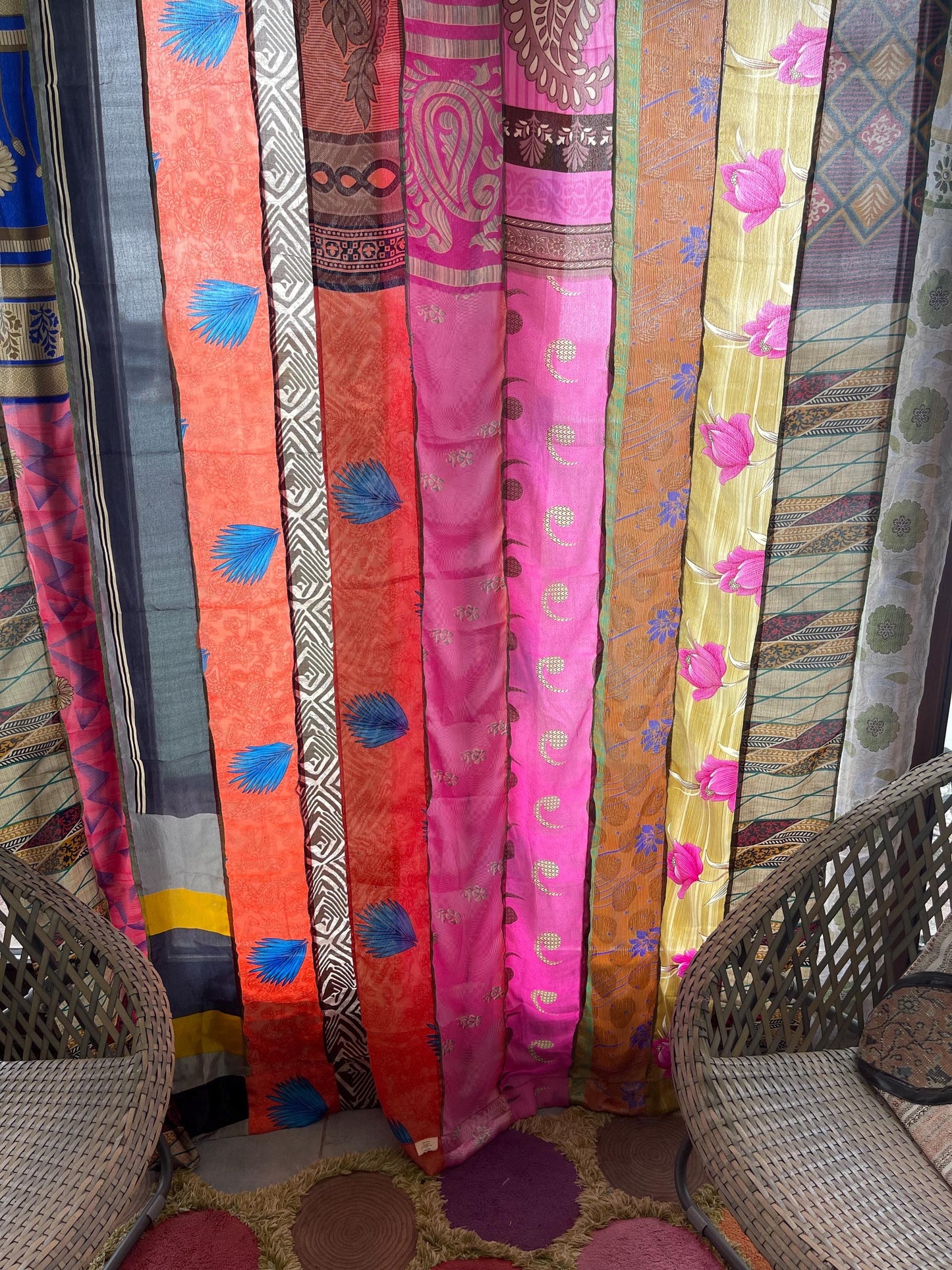 2 Handmade multicoloired & pink curtains, Recycled Vintage Curtains, Ethical Furnishings, Unique Home decor, eco friendly curtains