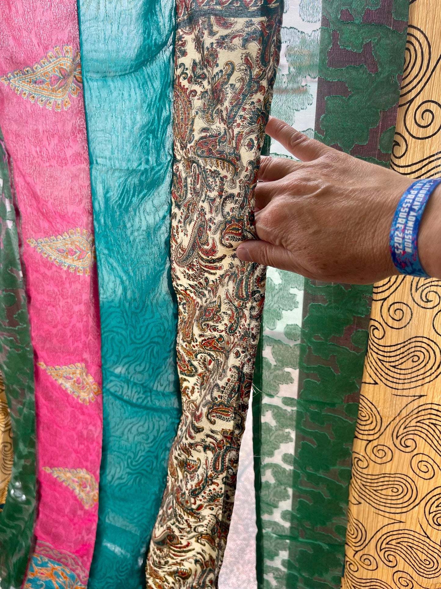 2 Handmade multicoloired & green curtains, Recycled Vintage Curtains, Ethical Furnishings, Unique Home decor, eco friendly curtains