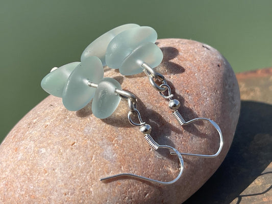 Handmade aqua sea glass earrings. Recycled earrings, Unique earrings, sea glass jewellery. Handmade gift for her. ethical jewellery