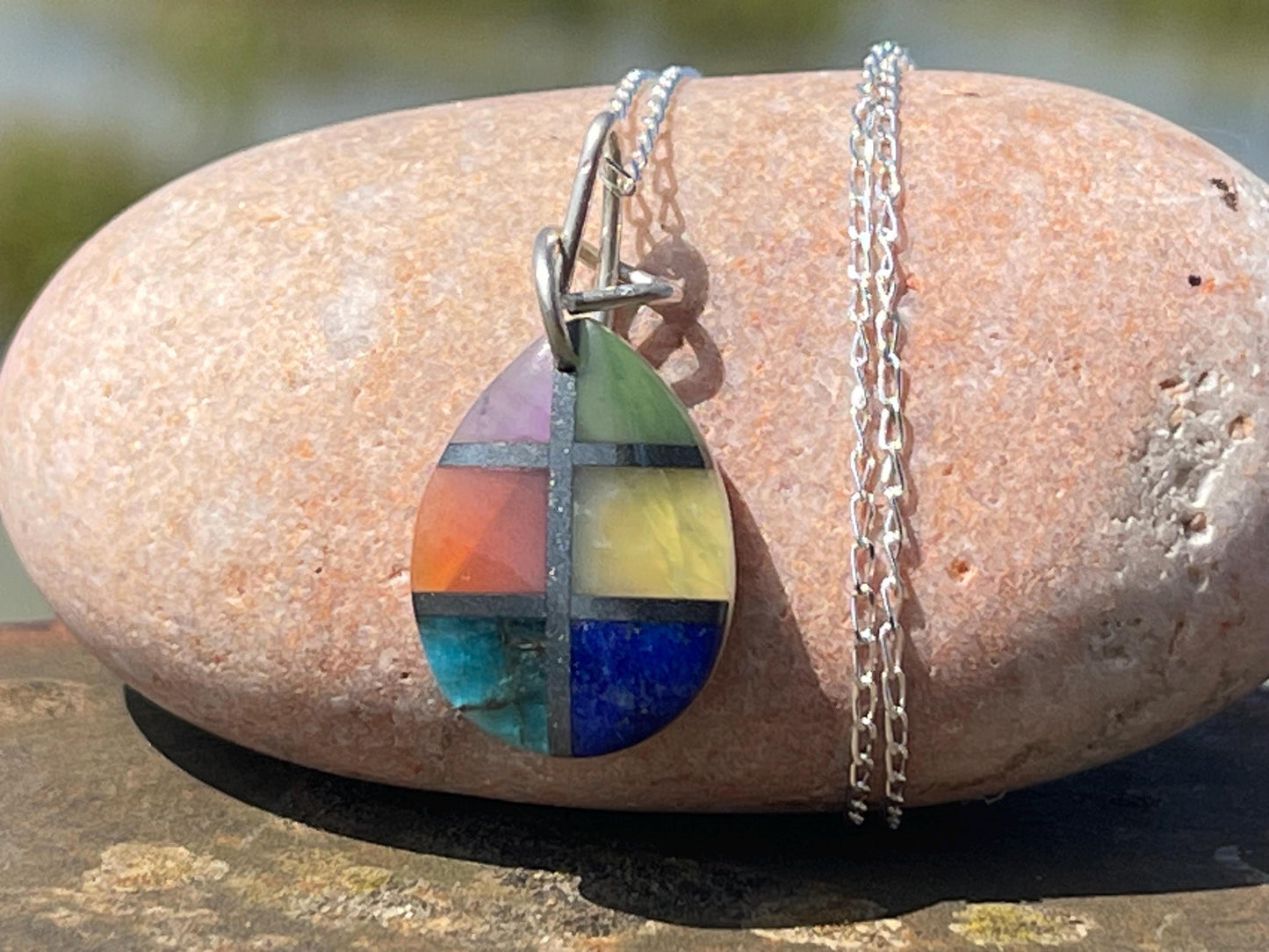 Fused gemstone necklace on recycled sterling silver. Ethical jewellery, lStunning unique jewellery. Unusual pendants.