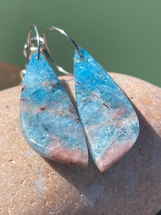 Apatite gemstone earrings on recycled sterling silver. Handmade ethical jewellery. Handmade in Sussex.