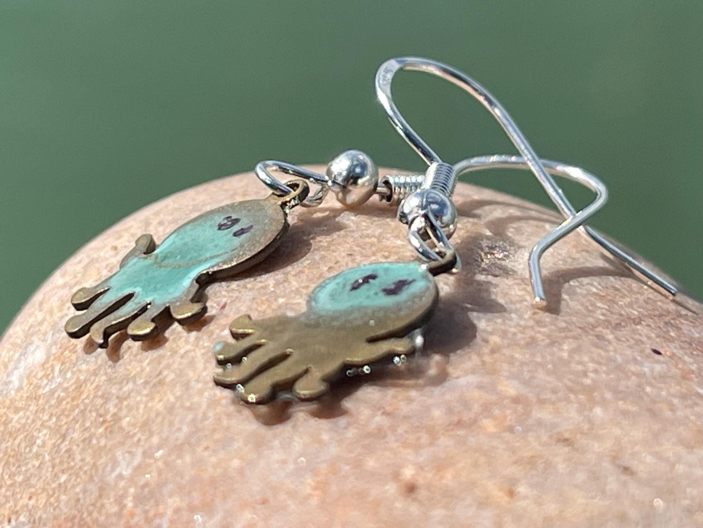 Handmade octopus earrings. Rustic earrings, unusual earrings, unusual gift for her, small blue earrings, boho earrings. Seaside.