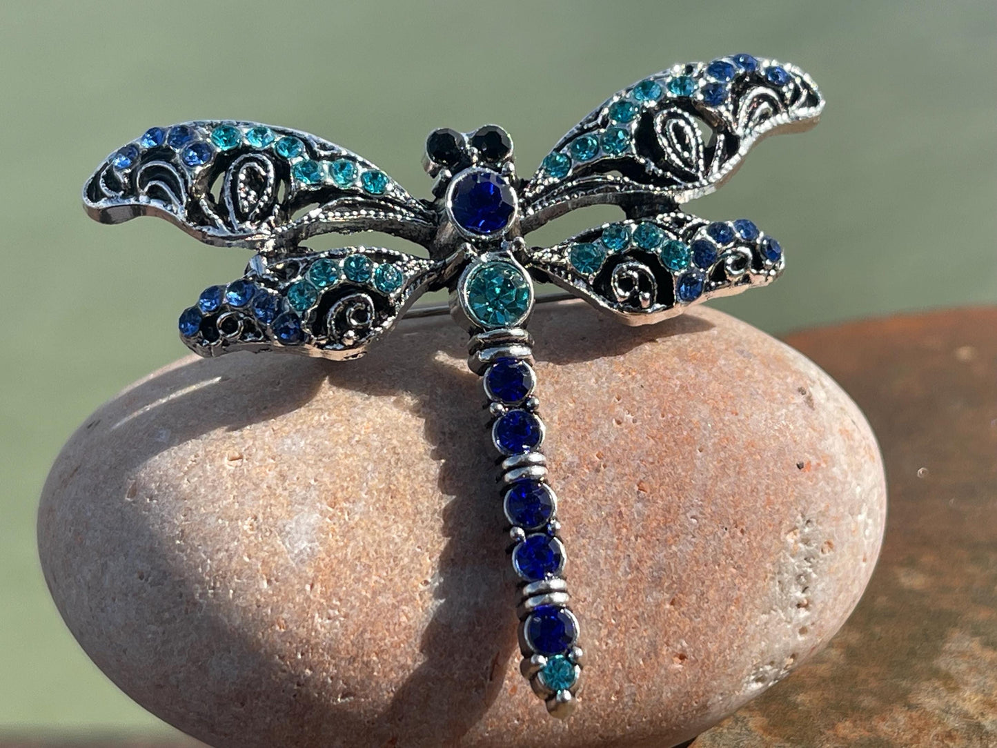Blue dragonfly brooch, vintage jewellery, retro jewellery, unusual jewellery, blue brooch, eco friendly gifts for her, ethical jewellery