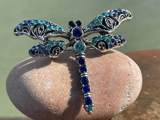 Blue dragonfly brooch, vintage jewellery, retro jewellery, unusual jewellery, blue brooch, eco friendly gifts for her, ethical jewellery
