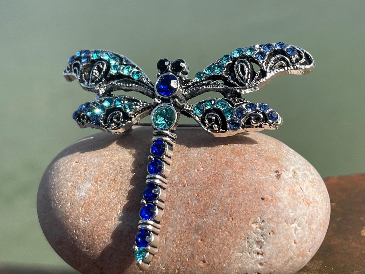 Blue dragonfly brooch, vintage jewellery, retro jewellery, unusual jewellery, blue brooch, eco friendly gifts for her, ethical jewellery