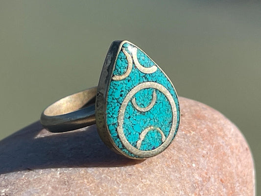 Ethically sourced turquoise ring. Unique gift for her, romantic gift, blue gemstone ring, ethical jewellery, handmade ring, boho ring