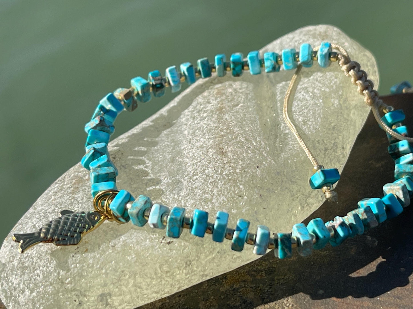 Adjustable gold and blue jasper gemstone bracelet, handmade gift for him or her. Ethical jewellery, handmade unique jewellery.