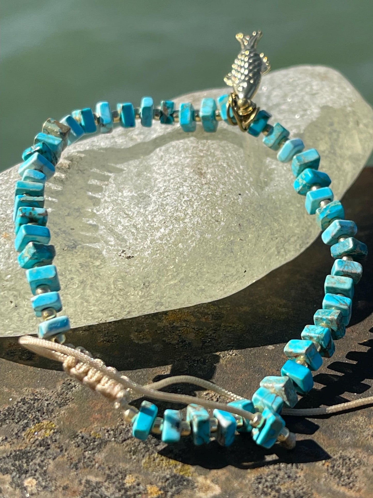 Adjustable gold and blue jasper gemstone bracelet, handmade gift for him or her. Ethical jewellery, handmade unique jewellery.